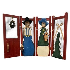 Rustic Wooden Snowman Christmas Decor Folding Screen / Winter Holiday Display